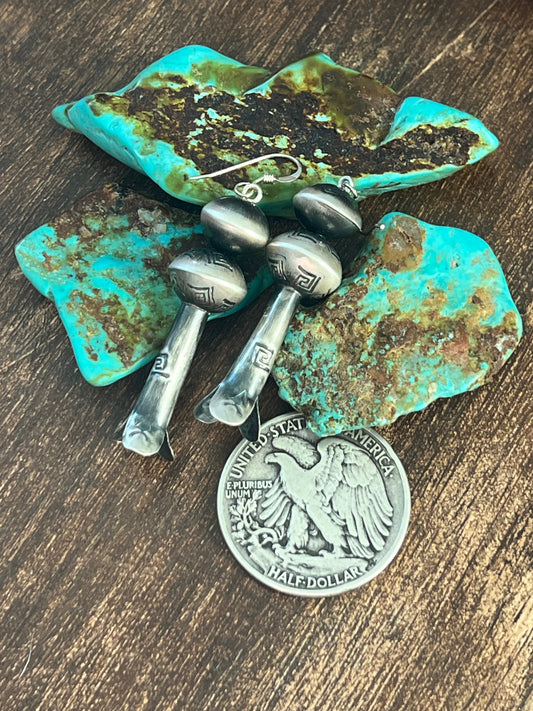 Navajo Sterling Silver Hand Stamped Bead and Blossom Earrings by Presley Haley