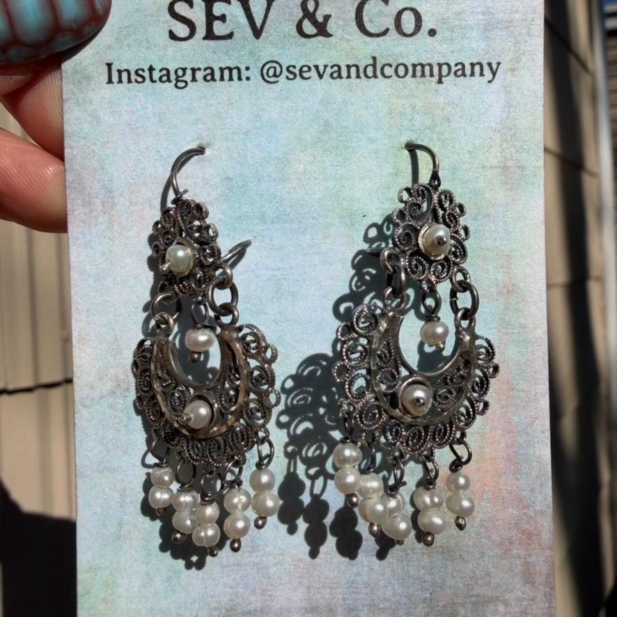 Small Sterling Filigree Earrings with Pearls by Federico Jimenez