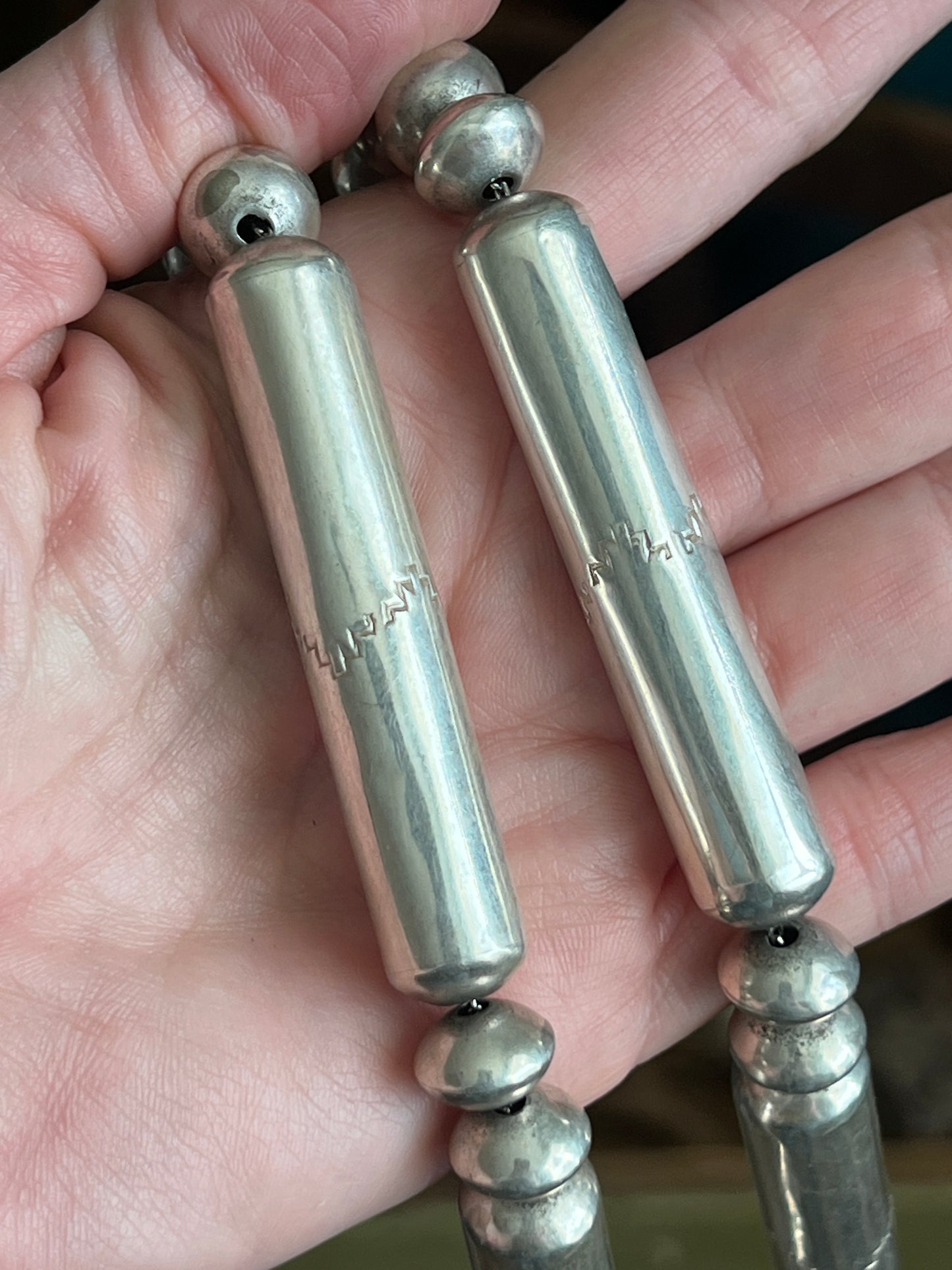Vintage Native Handcrafted Sterling Silver Bead Necklace by Joe Tortolita