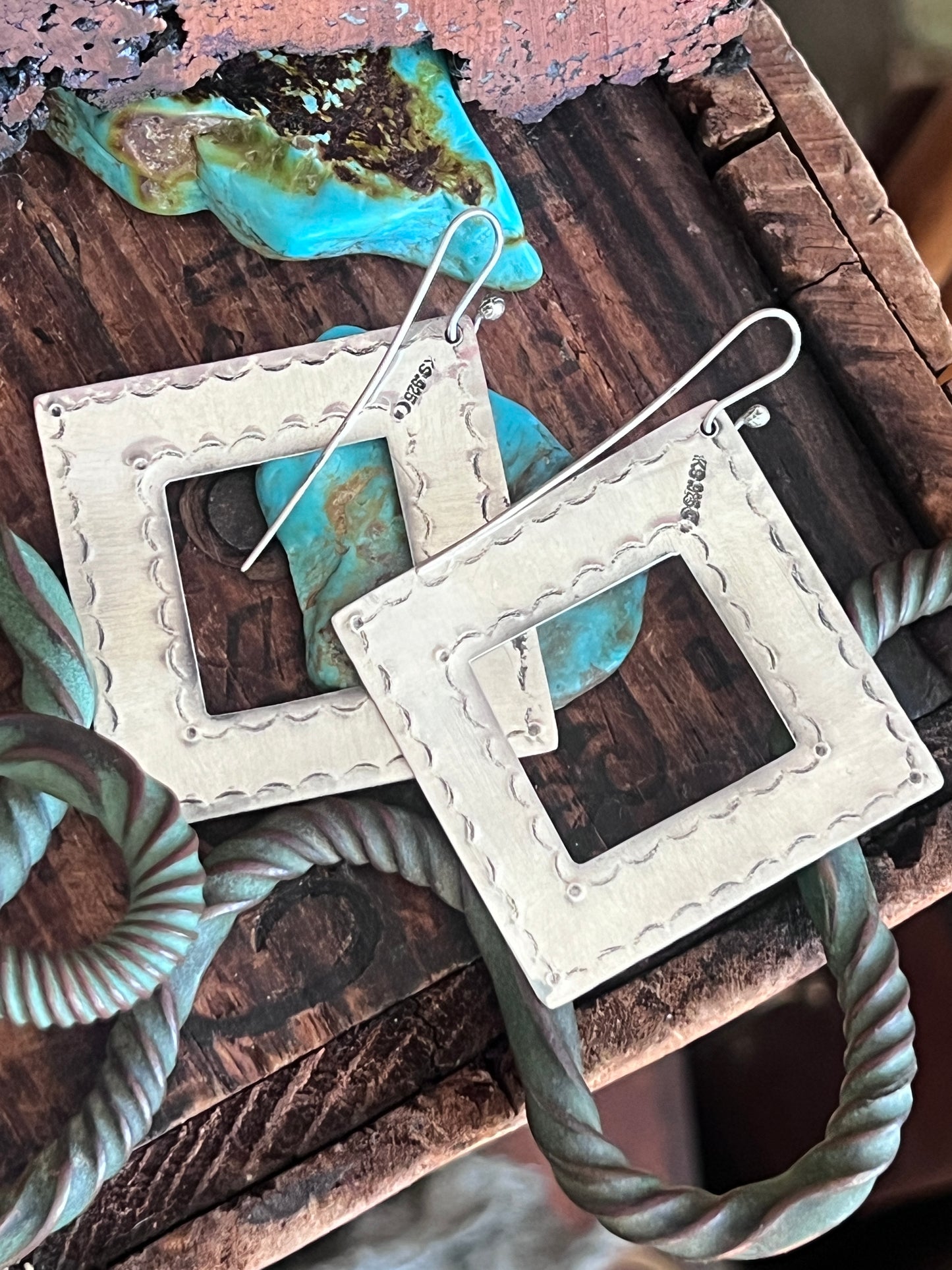 Kimari Somers Handcrafted Square Sterling Silver and Purple Spiny Oyster Shell Earrings