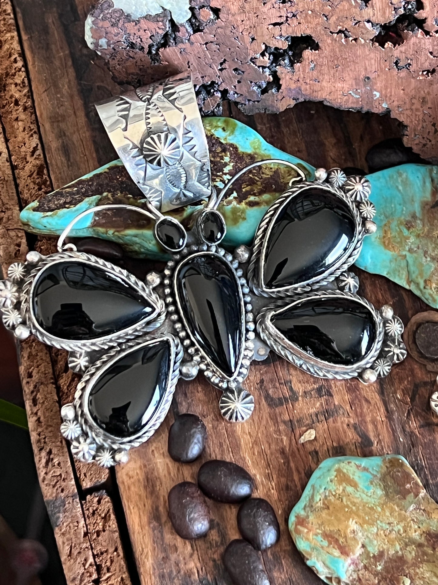 Black Onyx and Sterling Silver Butterfly Pendants by Rosella Paxson