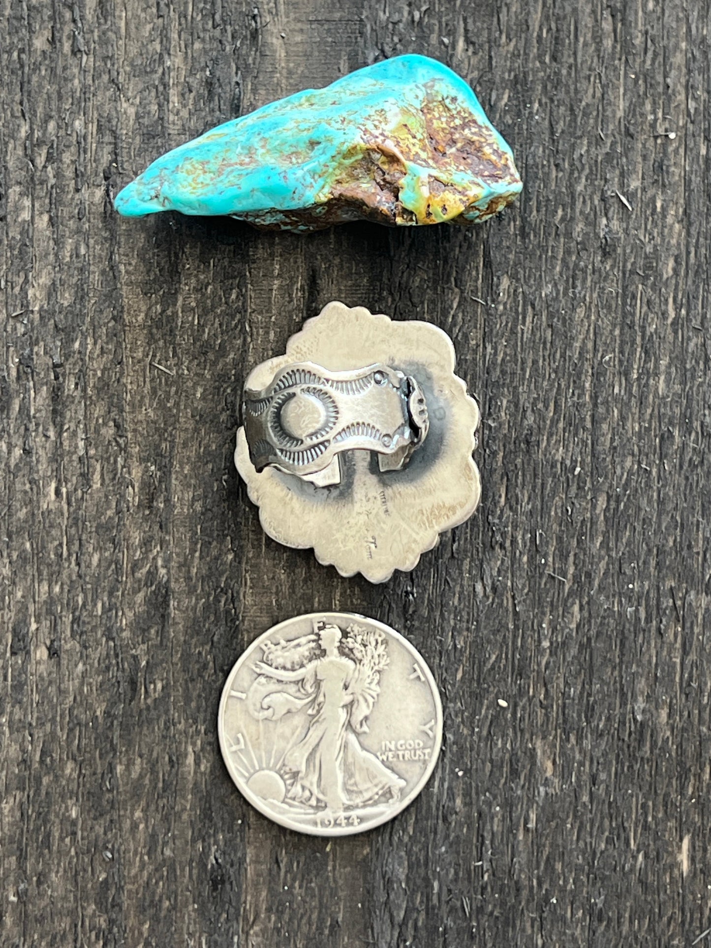 Navajo Sterling Silver and Number 8 Turquoise Single Stone Ring by Gilbert Tom, Size 9