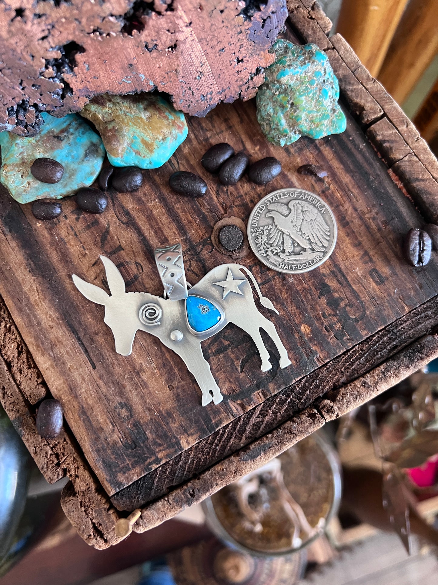 Sterling Silver and Turquoise Donkey Pendant by Kimari Somers