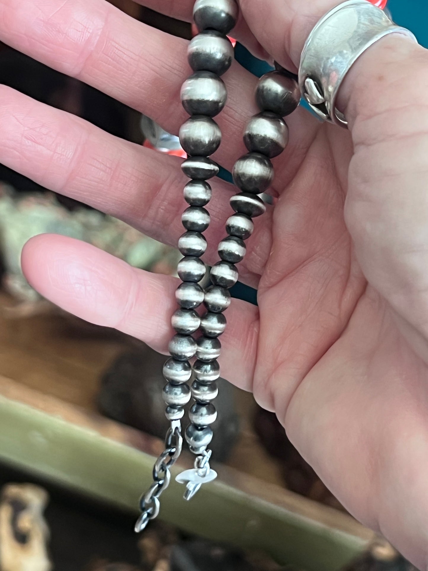 Chunky Sterling Silver, Red Spiny Oyster & Turquoise Single Strand Beaded Necklace by Rose Martin, 20” + 1”