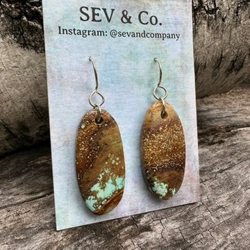 Artisan Made Sterling Silver and Australian Spotty Turquoise Oval Slab Earrings