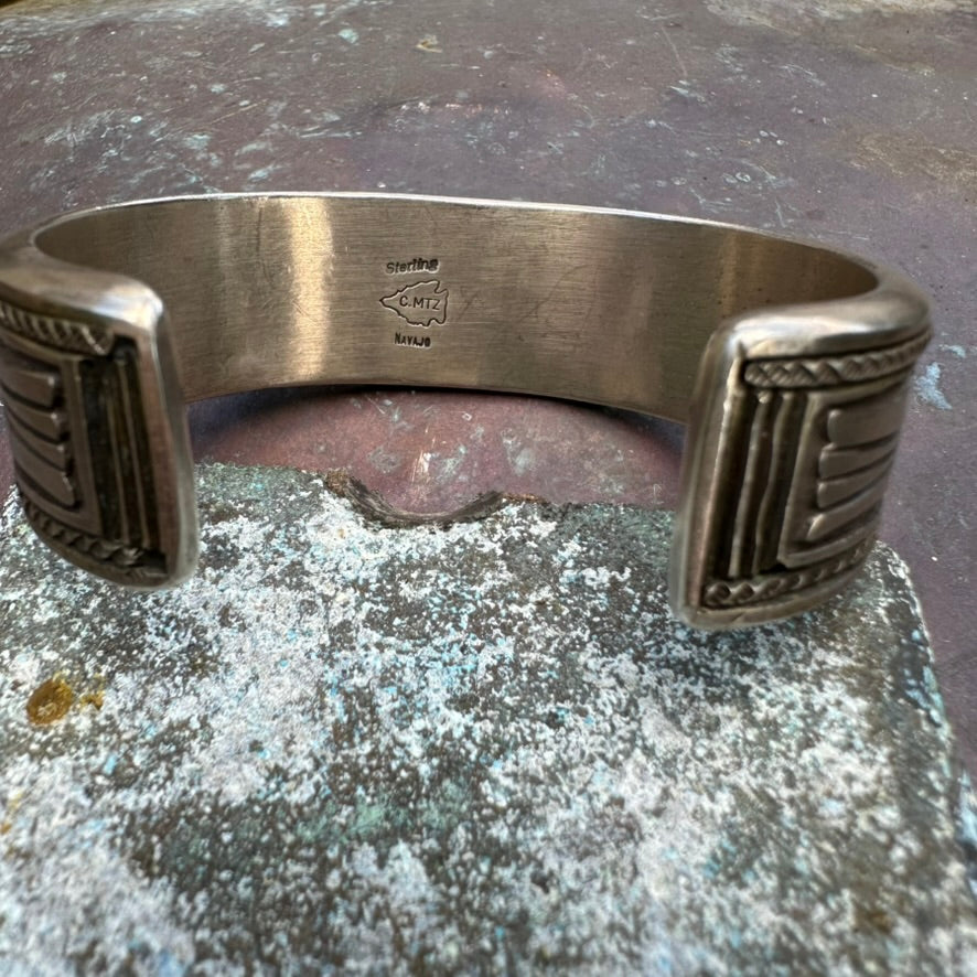 Navajo Made Sterling Silver and Turquoise Heavy Gauge Cuff Bracelet by Calvin Martinez