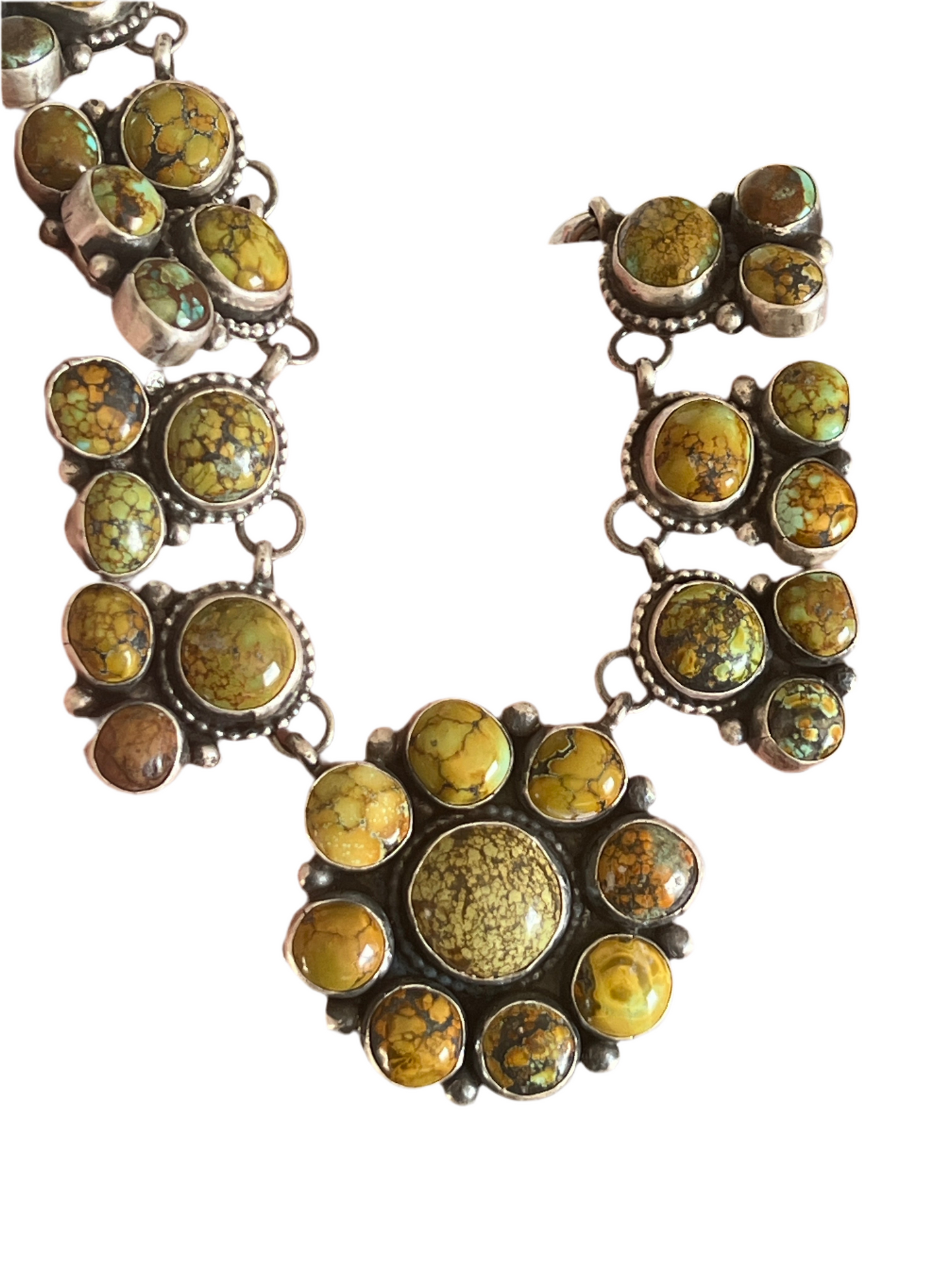 Fabulous Navajo Sterling Silver and Blue Moon Turquoise Cluster Necklace and Earrings Set by Bobby Johnson