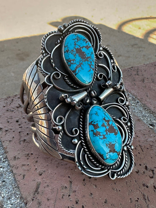 Estate Collection Old Pawn Navajo Sterling Silver & Turquoise Cuff Bracelet