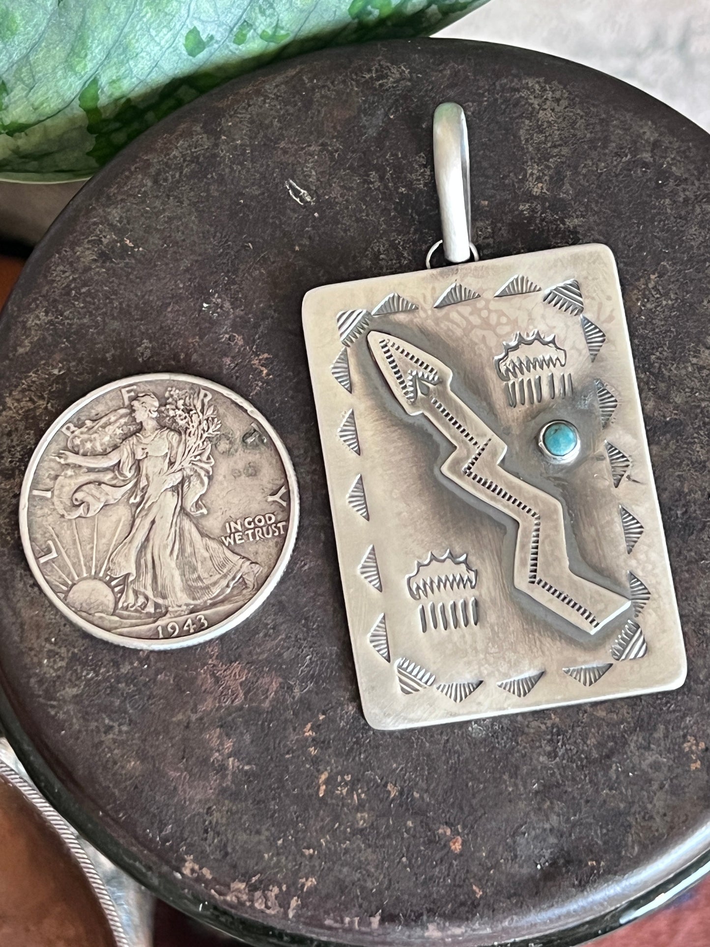 Hand Stamped Sterling Silver Fred Harvey Era Inspired Single Lightning Arrow Tag Pendant by Kimari Somers