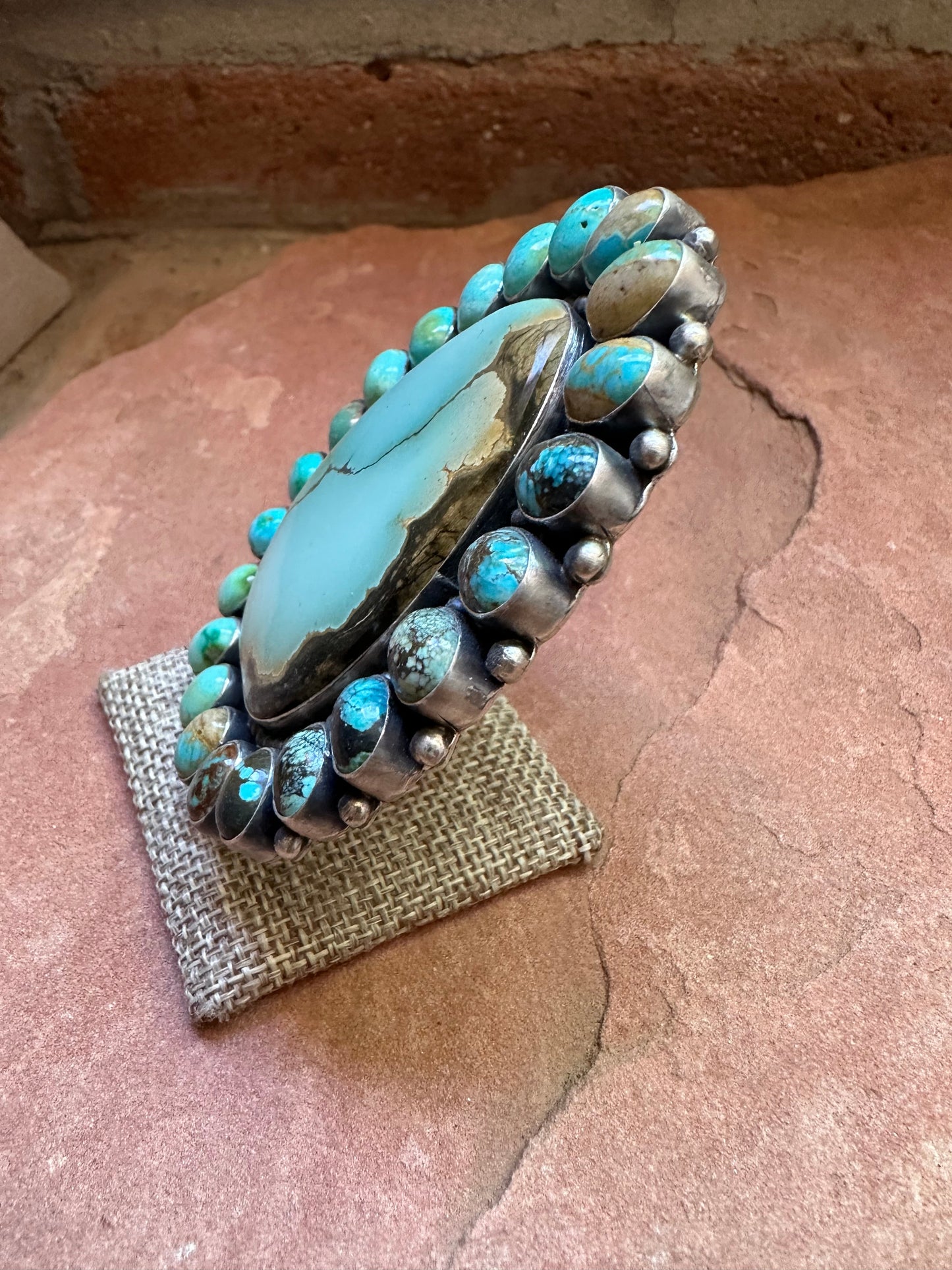 Beautiful Navajo Sterling Silver & Turquoise Statement Ring by Blaine Yellowhorse, Size 7