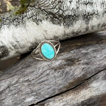 Navajo Made Sterling Silver and Turquoise Oval Cuff Bracelet Signed Wydell Billie