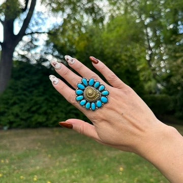 Navajo Sterling Silver and Turquoise Cluster Adjustable Ring by Ednei Yabeny