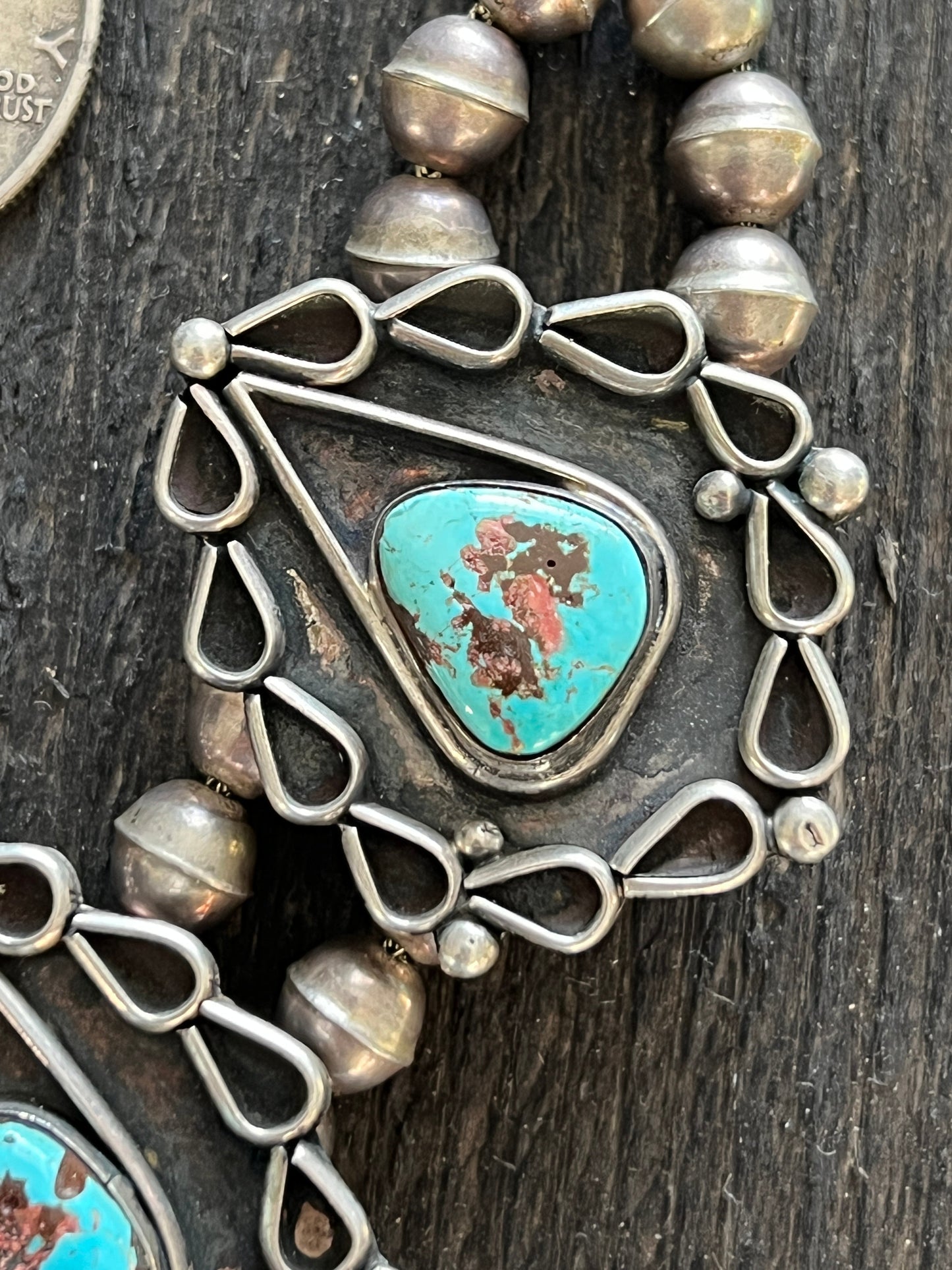 Vintage Navajo Sterling Silver and Turquoise Station Necklace