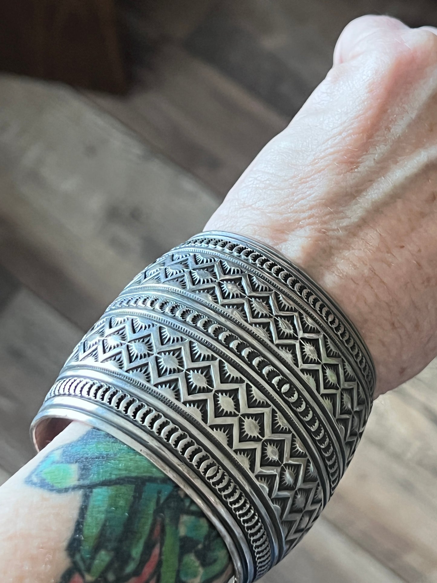 Hefty Sterling Silver Deep Stamped Cuff Bracelet by Andy Cadman
