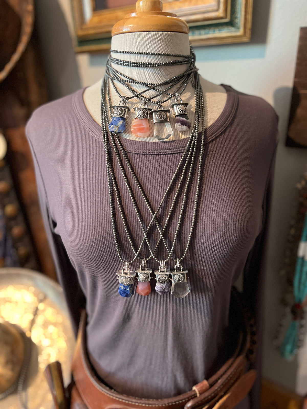 Tularosa Sterling Silver Gem Collector 30” + 2” Beaded Necklace w/ Amethyst Pendant
