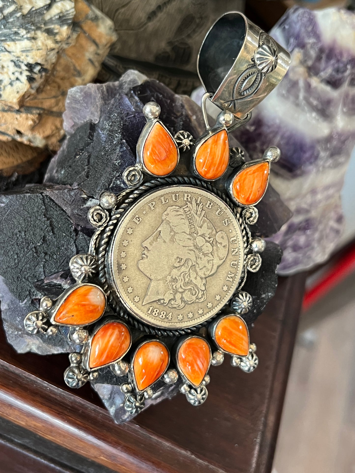 Morgan Dollar and Spiny Oyster Sterling Pendant by Rosella Paxson