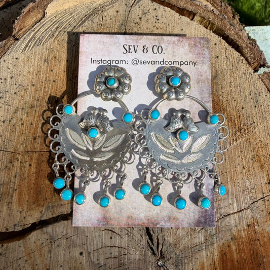 Sterling Silver Turquoise Flower Lovebird Earrings by Federico Jimenez