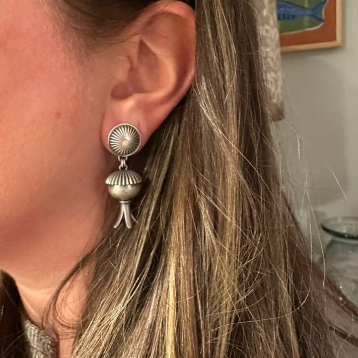 Artisan Made Sterling Silver Sphere Squash Blossom Earrings by Dennis Hogan