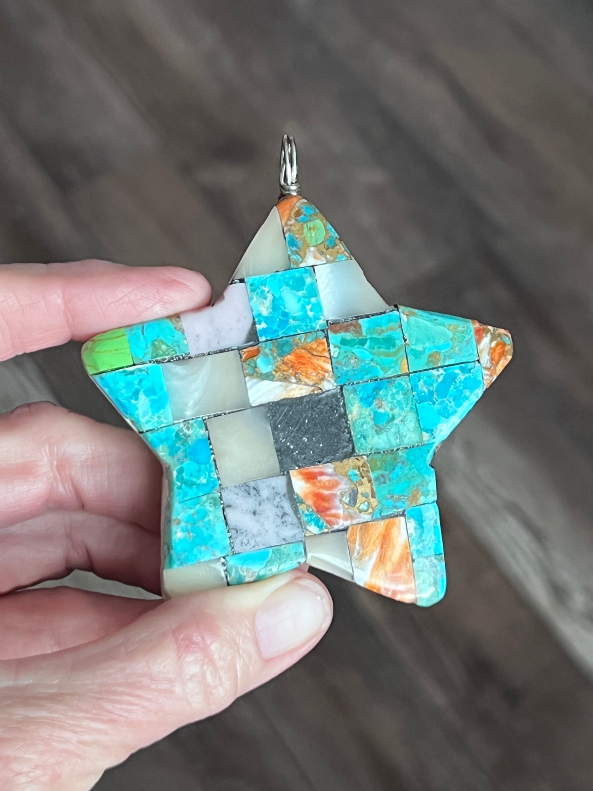 Charles Bird Mosaic Turquoise Double Sided Star Pendant