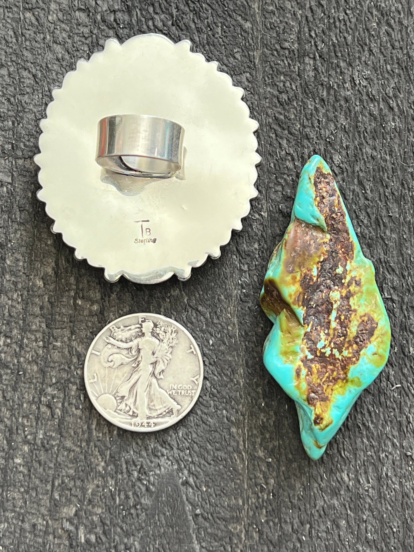 Navajo Sterling Silver, Sonoran Turquoise and Charoite Cluster Ring by Tyler Brown: Adjustable