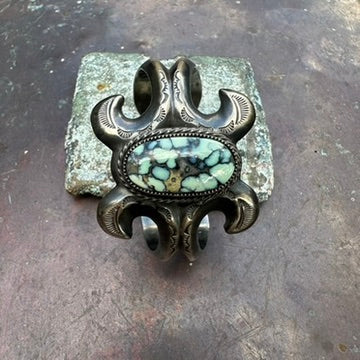 Navajo Made Sterling Tufa Cast Variscite Cuff Bracelet by Reggie Mitchell
