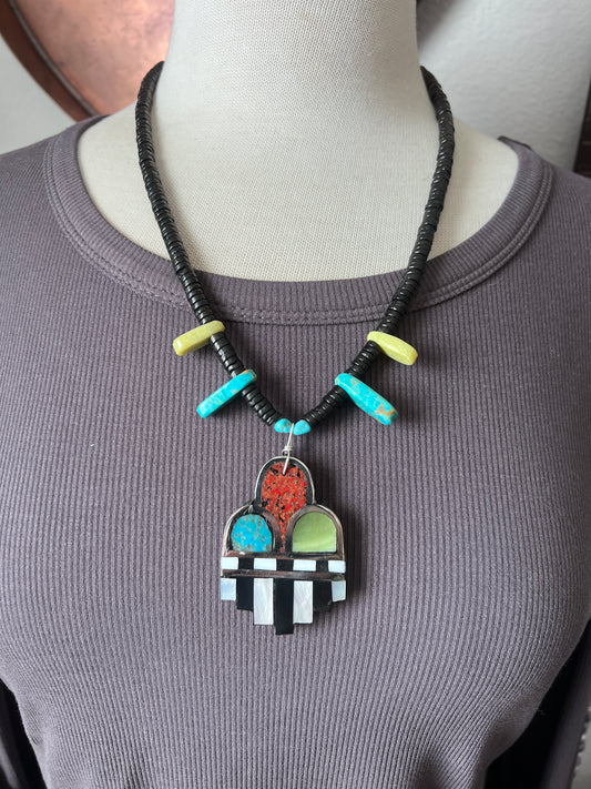 Warren Nieto Sterling Silver and Inlaid Stone Monsoon Cloud Desert Dreamer Necklace