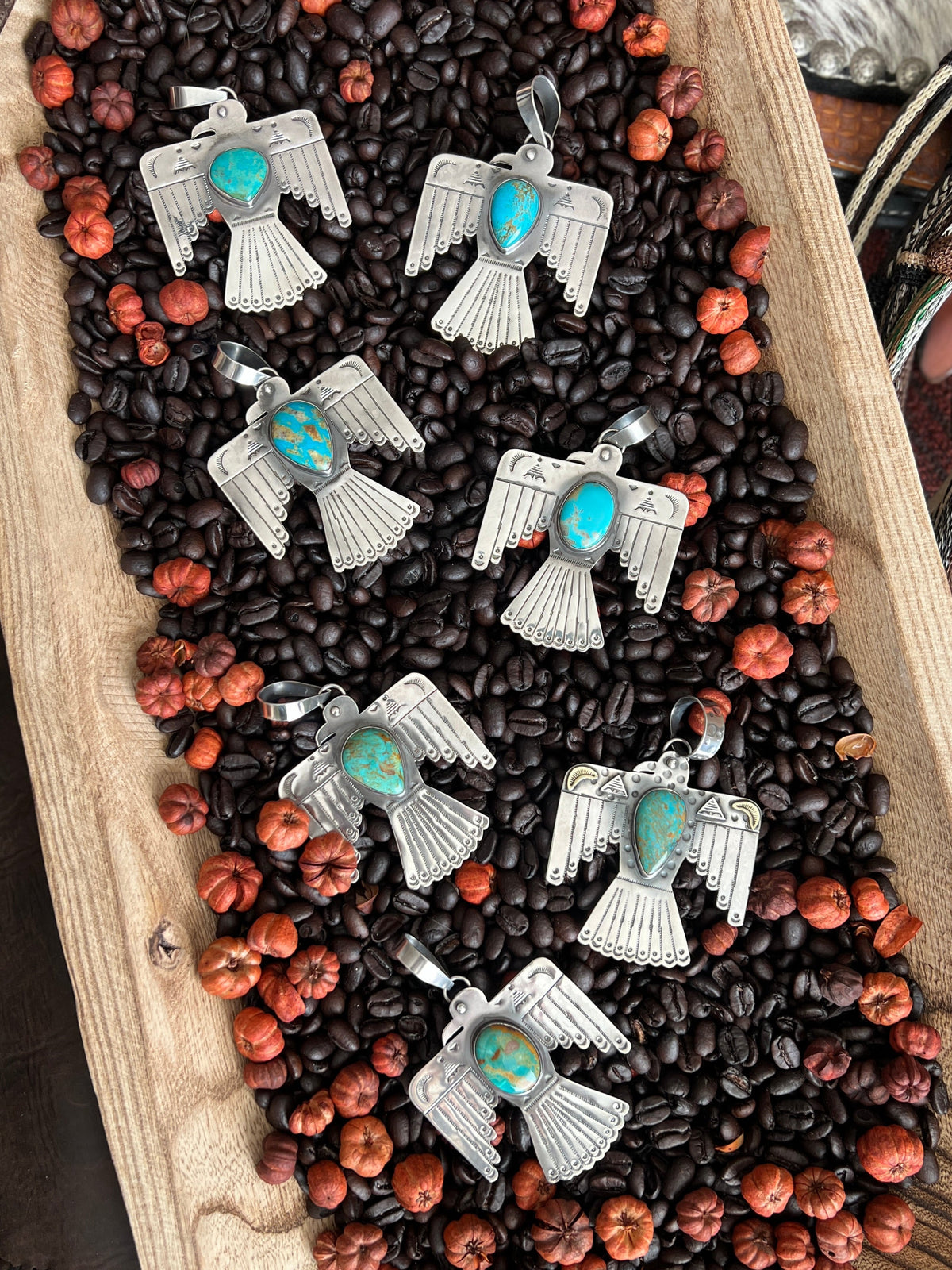 Kimari Somers Hand Stamped Sterling Silver & Kingman Turquoise Thunderbird Pendant 7