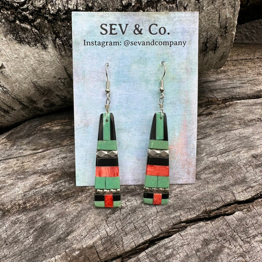Native Made Green Turquoise Inlay Earrings by Daniel Coriz