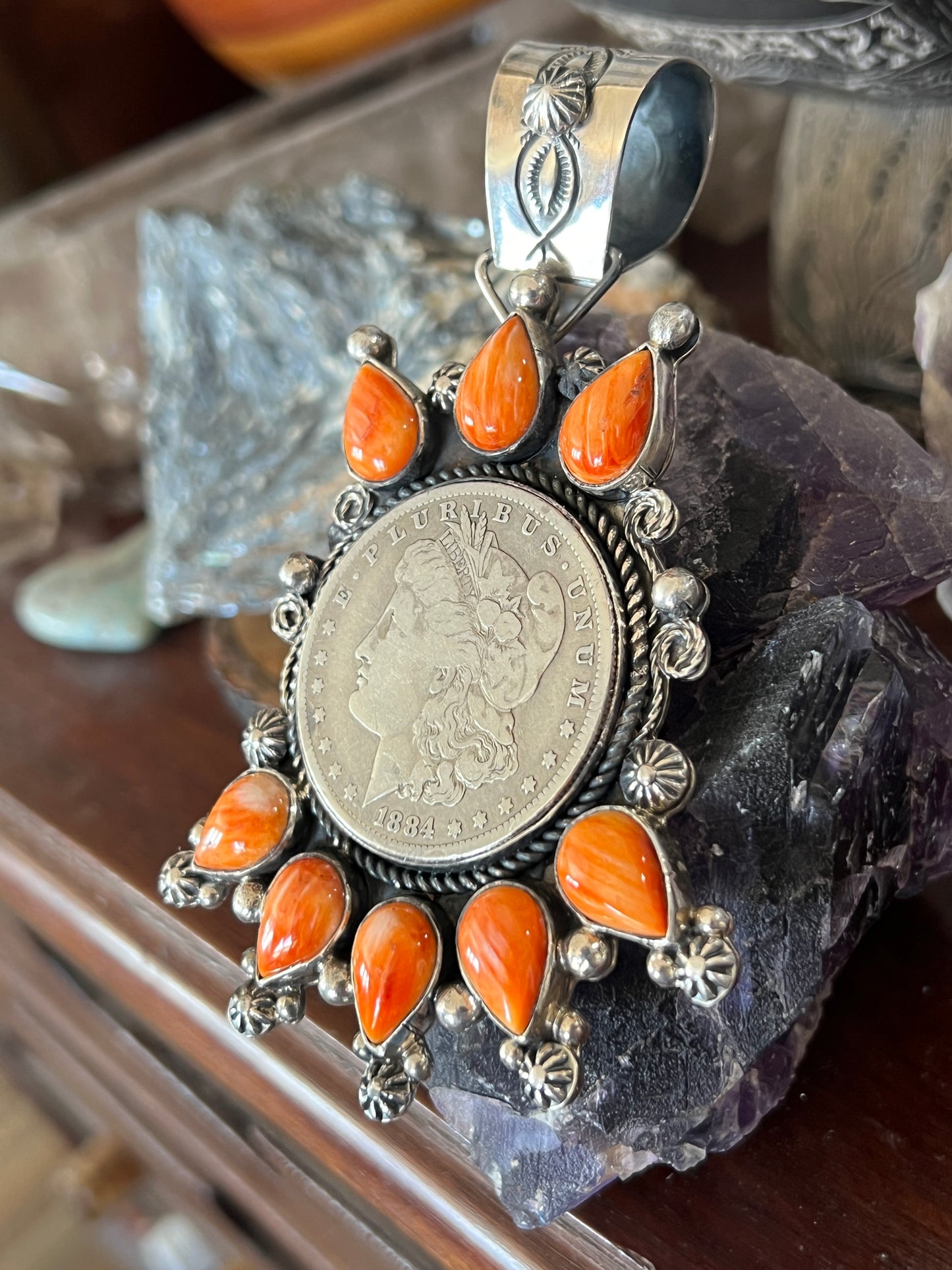 Morgan Dollar and Spiny Oyster Sterling Pendant by Rosella Paxson