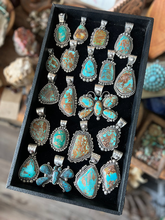 Sterling Silver and Turquoise Pendants Made by Rosella Paxson, Sold Separately