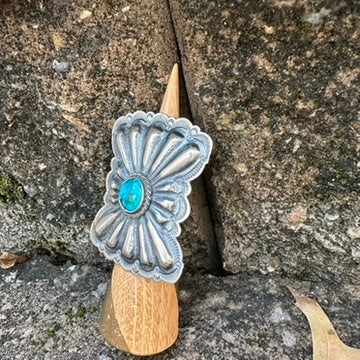 Navajo Sterling Silver and Turquoise Butterfly Concho Ring by Arnold Goodluck