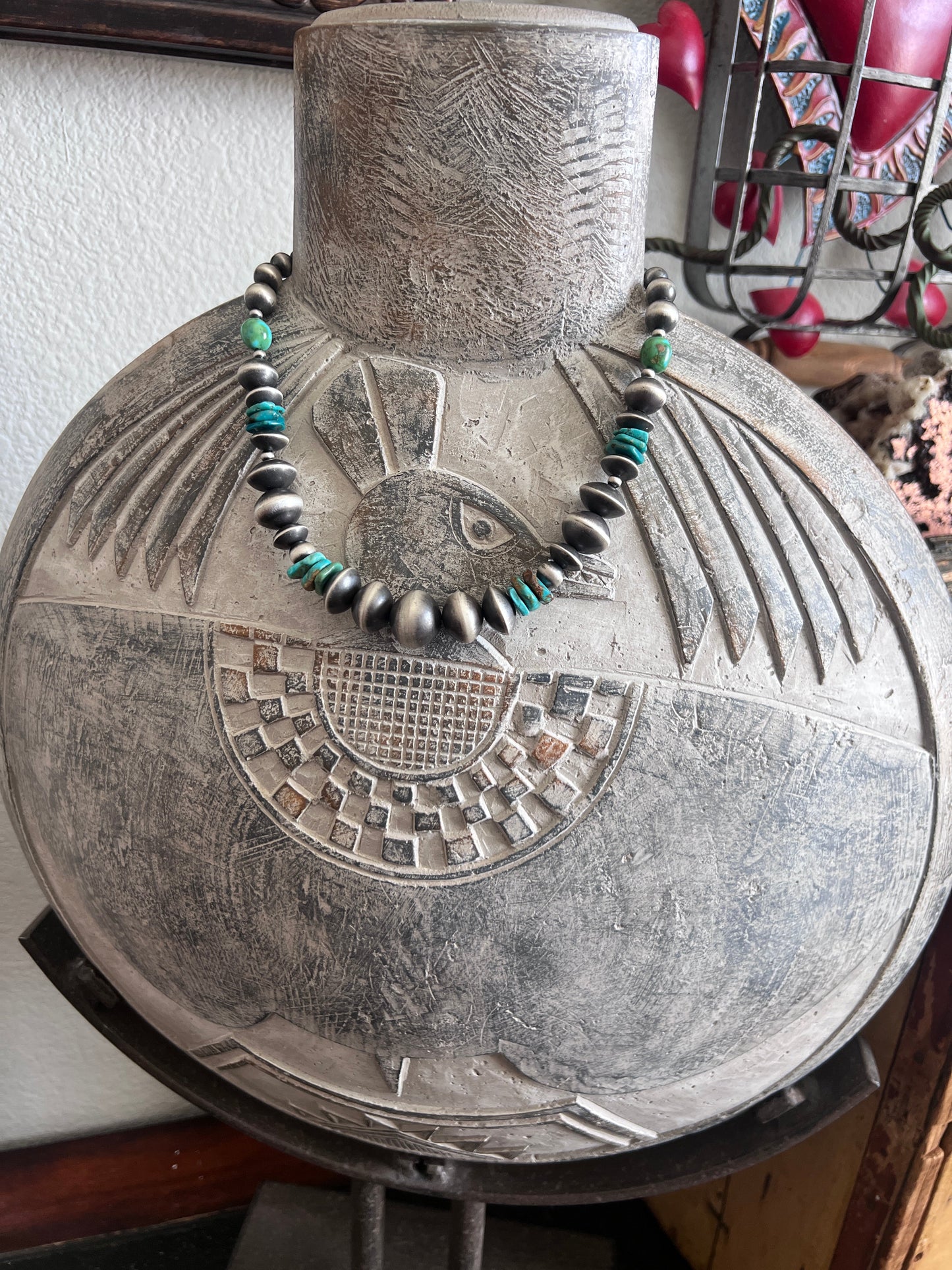 Rose Martin Sterling Silver & Turquoise Single Strand Beaded Necklace, 16 + 1-1/2 inches