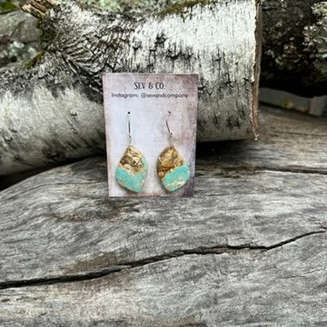 Artisan Made Sterling Silver and Australian Amaroo Turquoise Wavy Slab Earrings