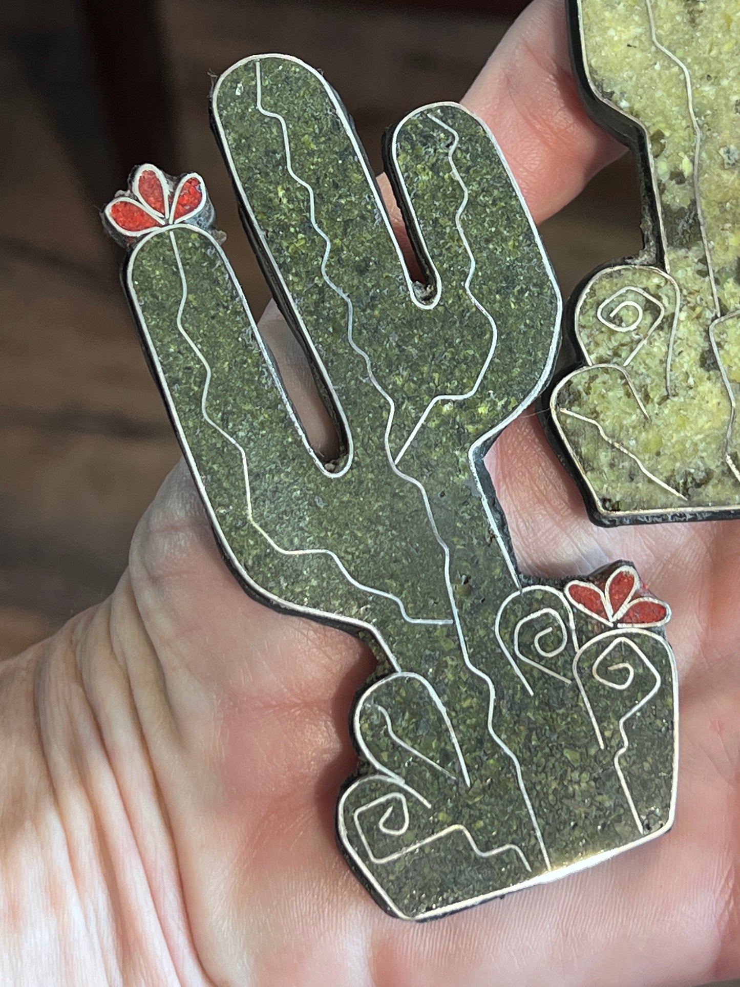 Warren Nieto Sterling Silver and Inlaid Stone Saguaro Cactus & Horned Toad Pendants
