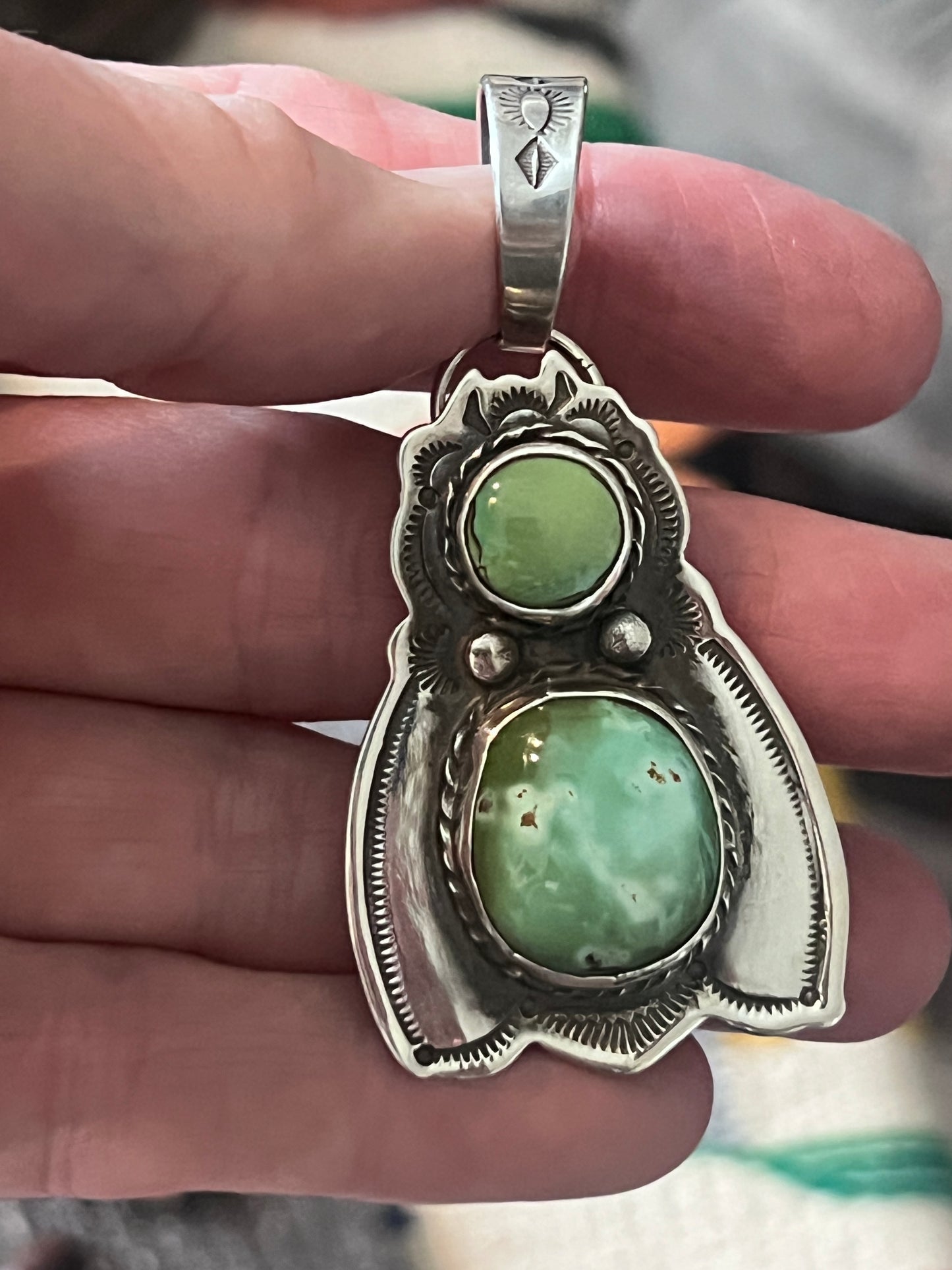 Kimari Somers Sterling Silver and Royston Turquoise Moth Pin/Pendant