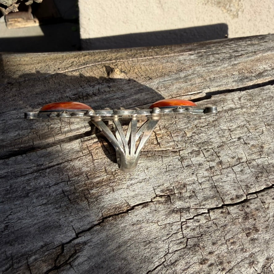 Apache Rosella Paxson Double Spiny Oyster and Sterling Silver Butterfly Concho Ring