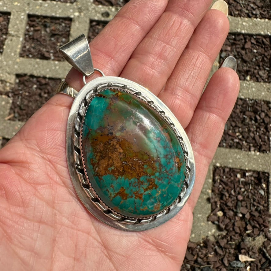 Artisan Made Sterling Silver and Turquoise Pendant by Blazing Fox Designs