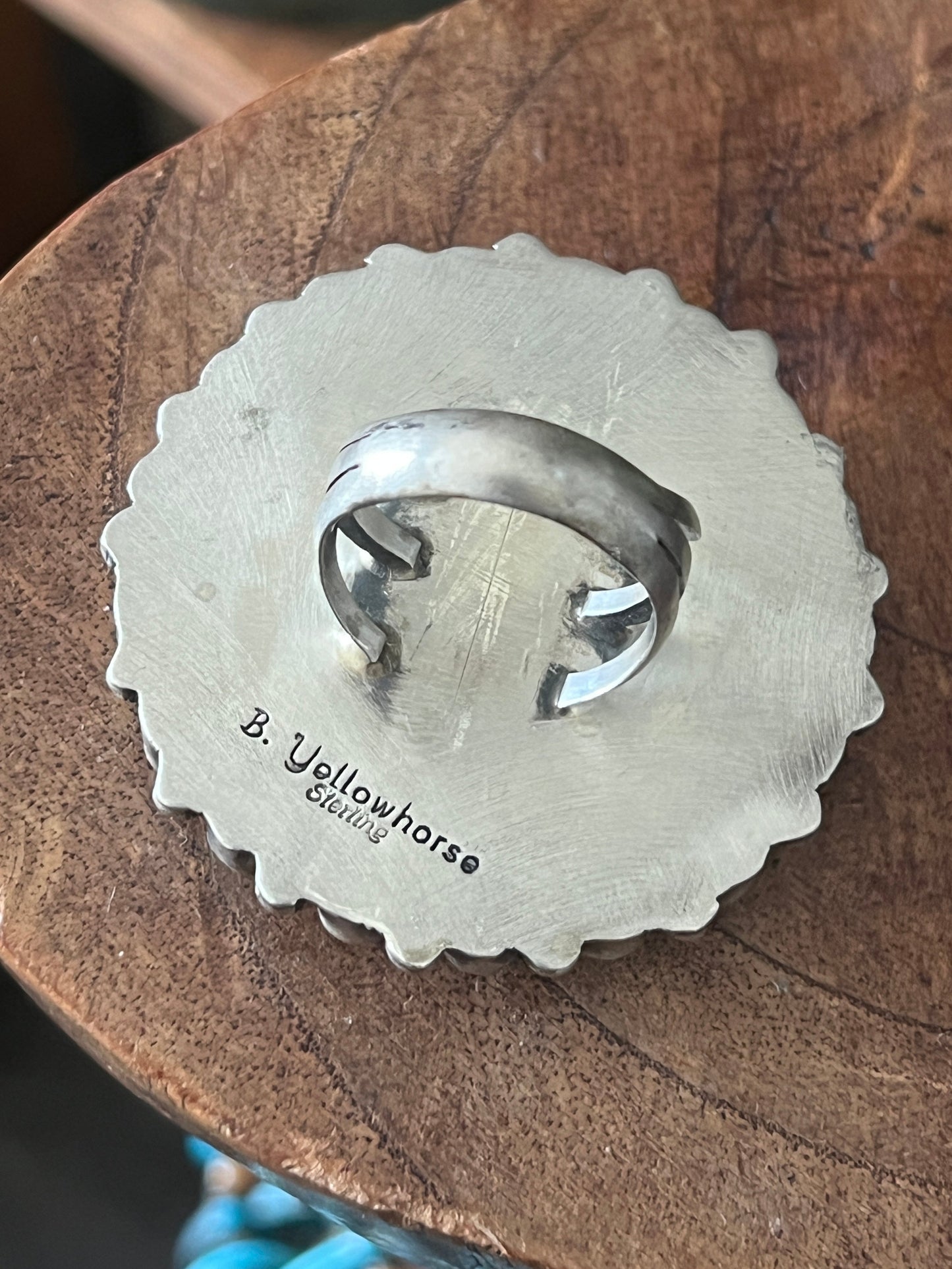 Navajo Sterling Silver Around The World Kingman Cluster Ring by Blaine Yellowhorse, Size 7.5