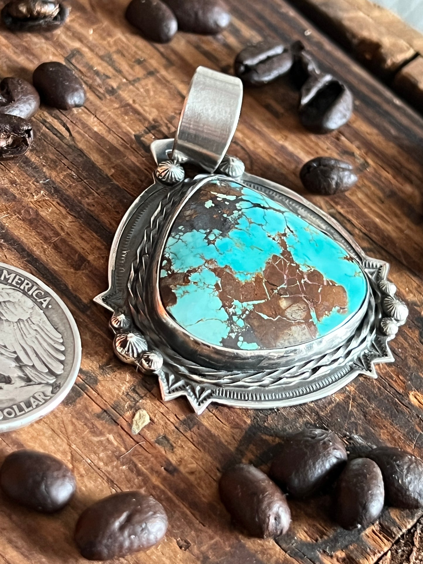 Sterling Silver and Royston Turquoise Pendant by Kimari Somers