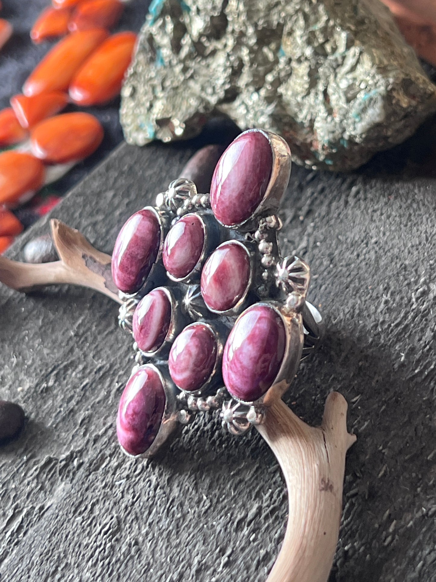 Rosella Paxson Sterling Silver and Purple Spiny Oyster Shell Cluster Ring, Size 9.5-10