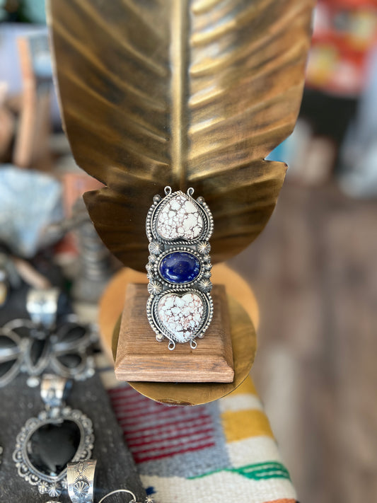 Rosella Paxson Sterling Silver, Lapis Lazuli & Wild Horse Heart Triple Stone Ring