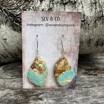 Artisan Made Sterling Silver and Australian Amaroo Turquoise Wavy Slab Earrings