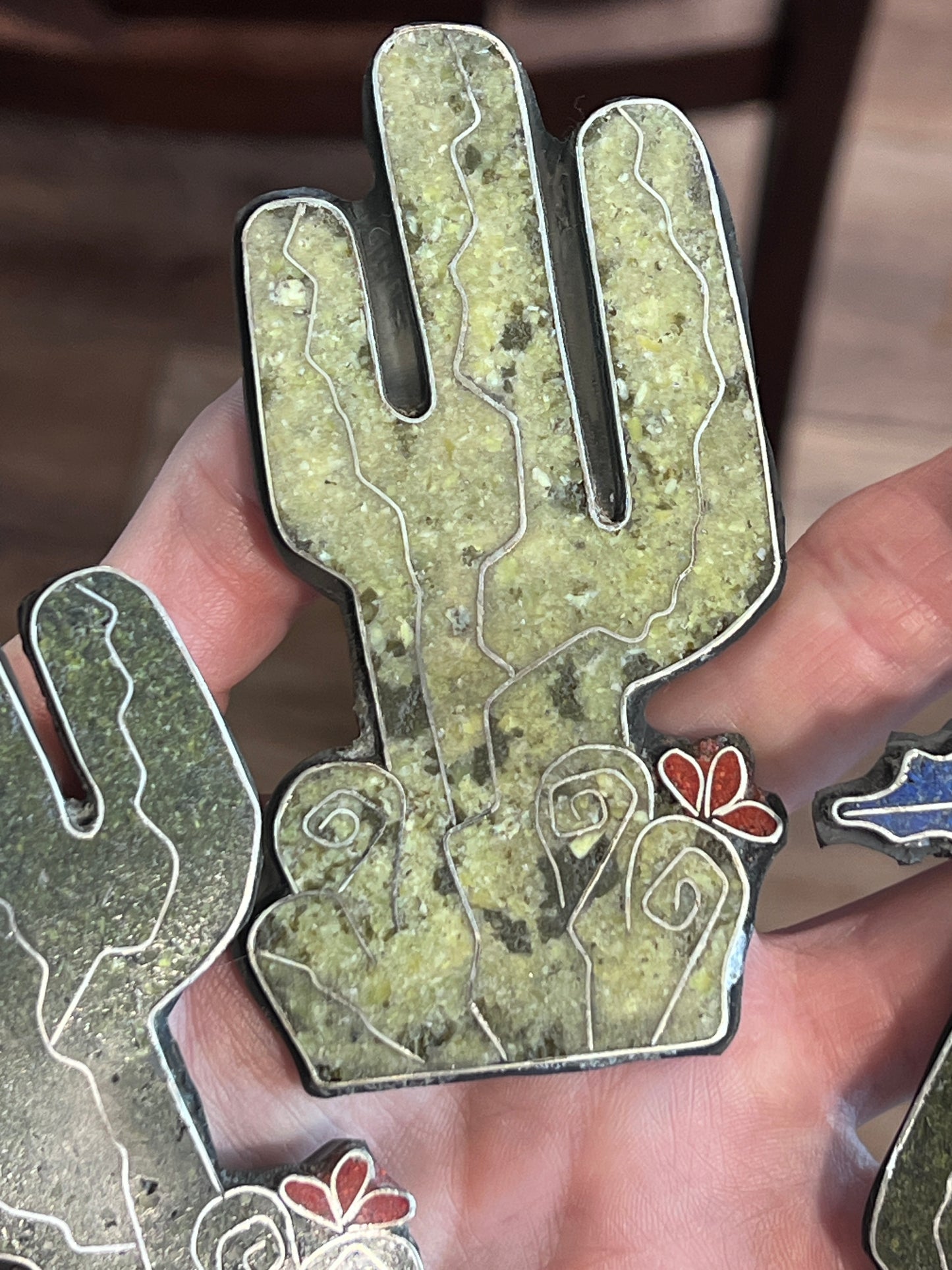 Warren Nieto Sterling Silver and Inlaid Stone Saguaro Cactus & Horned Toad Pendants