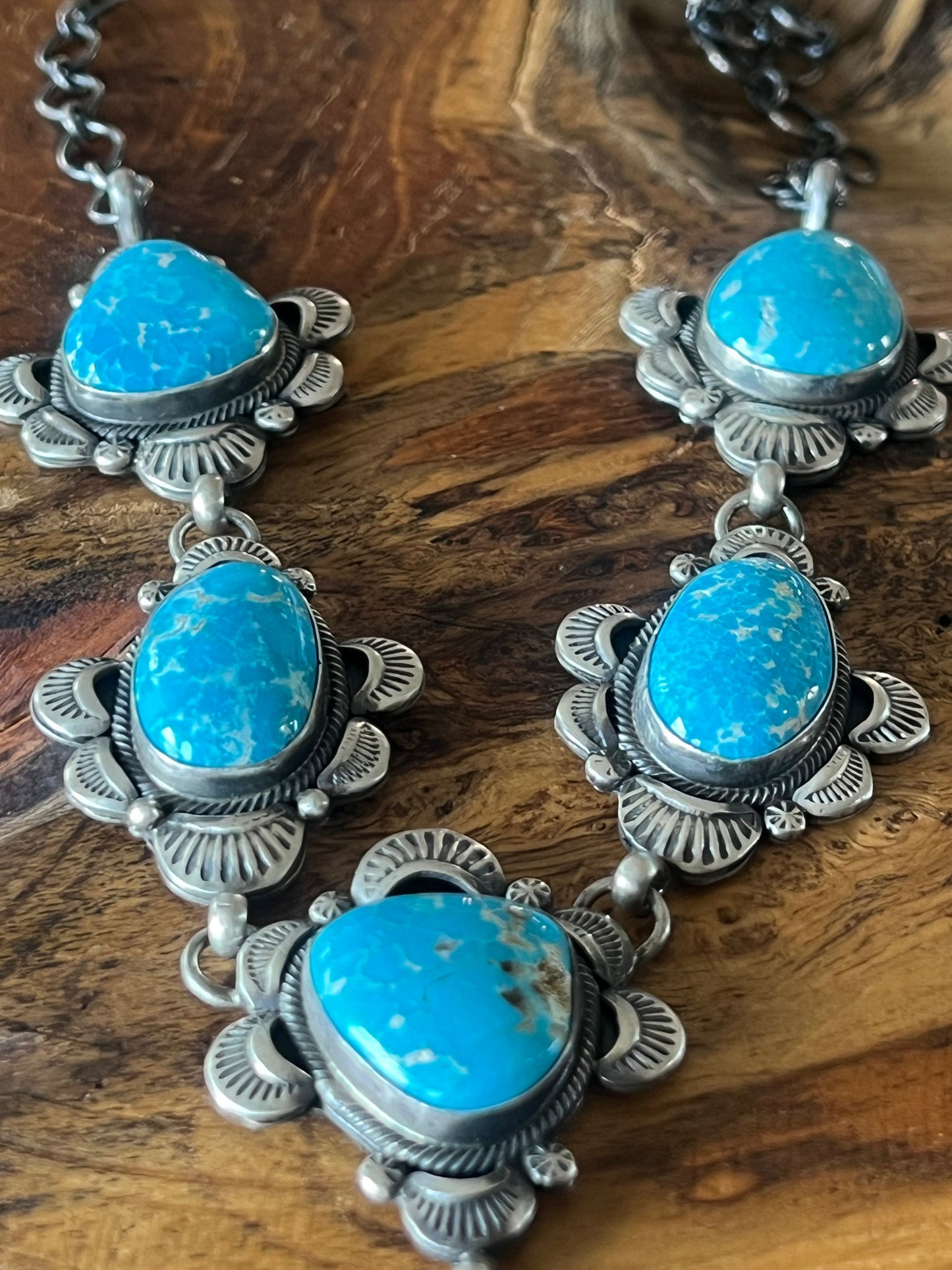 Stellar Navajo Sterling Silver and Whitewater Turquoise  Necklace and Earrings Set by Gilbert Tom