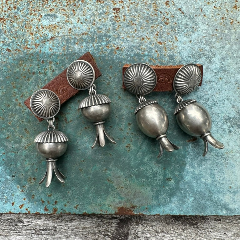 Artisan Made Sterling Silver Oval Squash Blossom Earrings by Dennis Hogan