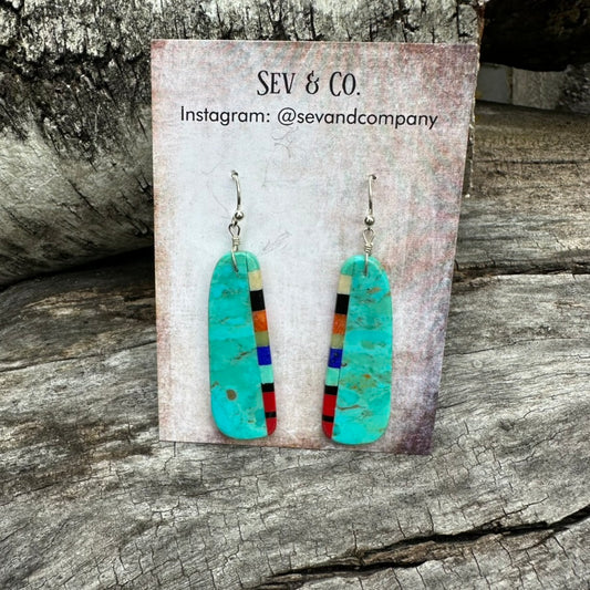 Native Made Santo Domingo Turquoise Inlay Pop of Red Earrings