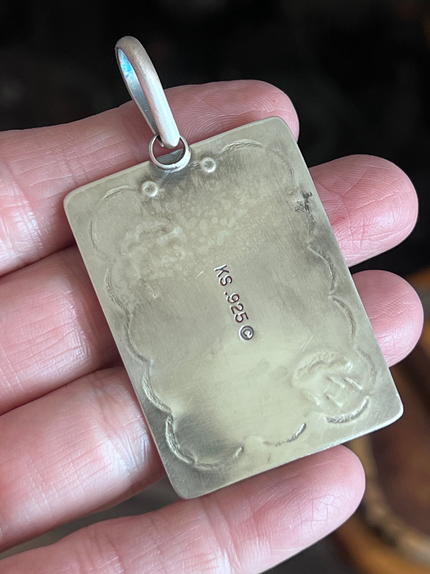 Hand Stamped Sterling Silver Fred Harvey Era Inspired Double Lightning Strike Tag Pendant by Kimari Somers