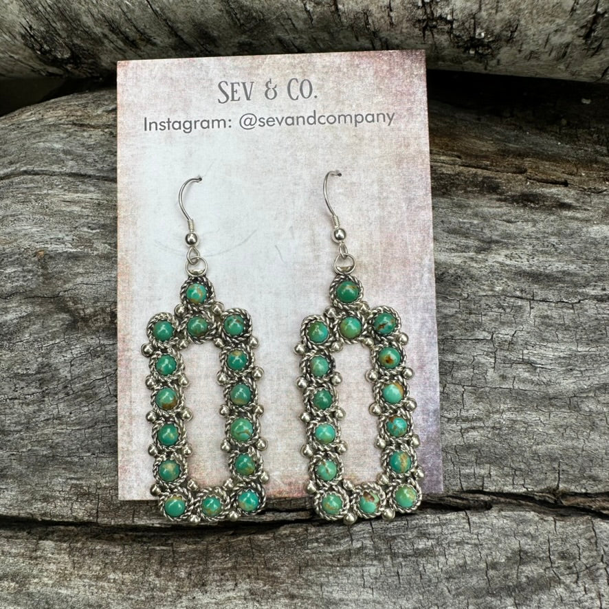 Native Made Sterling Silver and Green Turquoise Earrings by Dillon Cheama