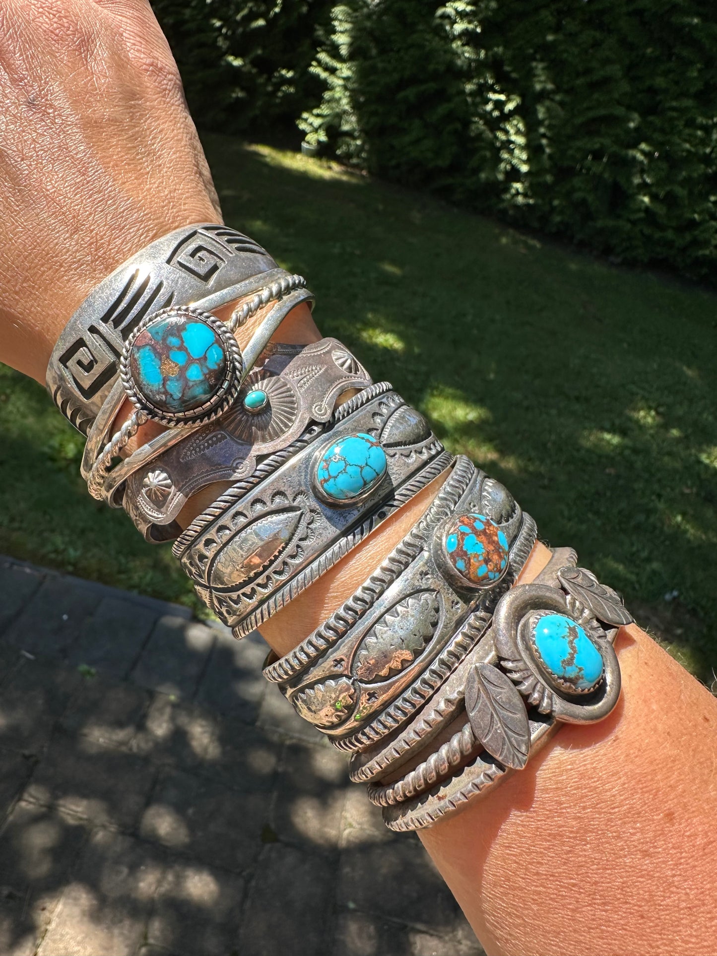 Hand Forged Sterling Silver and Turquoise Ingot Cuff Bracelet by Navajo Artist, Gabe Natan