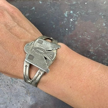 Vintage Artisan Made Ingot Silver Thunderbird Cuff Bracelet, by Buffalo